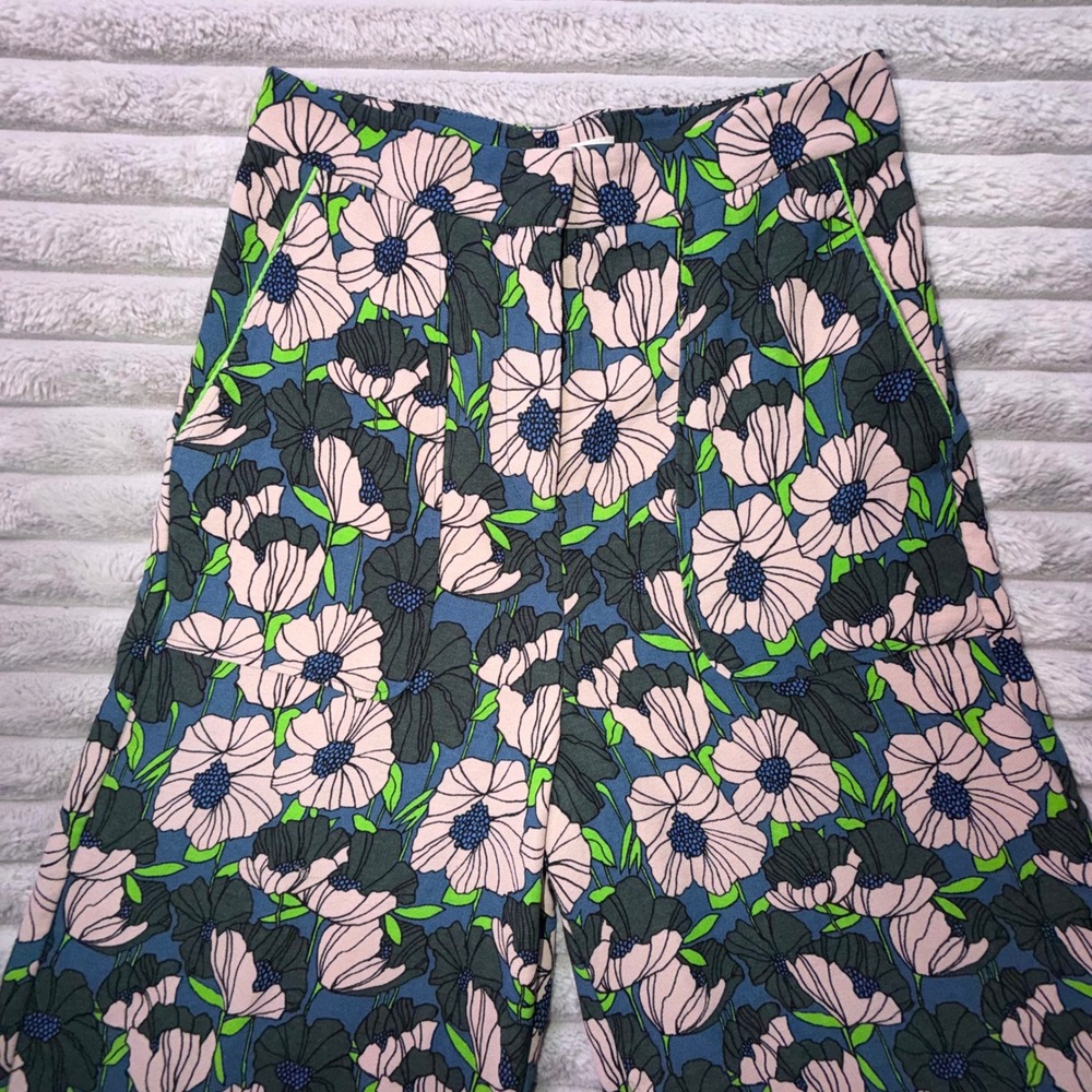 H&M Women's 4 Pink Green Bold Floral Print High Waist Wide Leg Pants Trousers - Picture 7 of 15